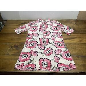 Tucker Women's Pink Floral Silk Button Up Tunic Dress Size Medium